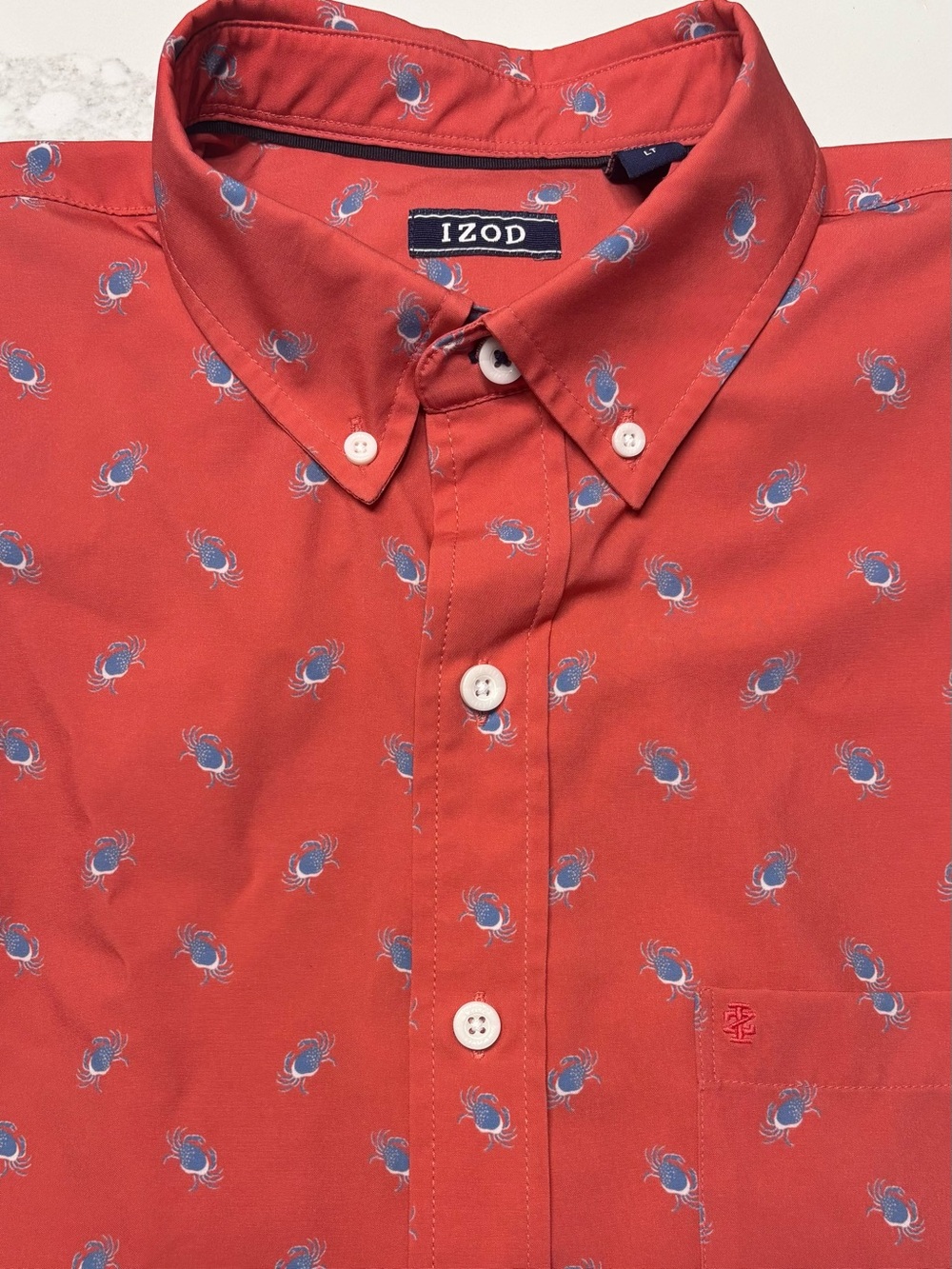Izod Red Button-Down Shirt with Blue Crab Print